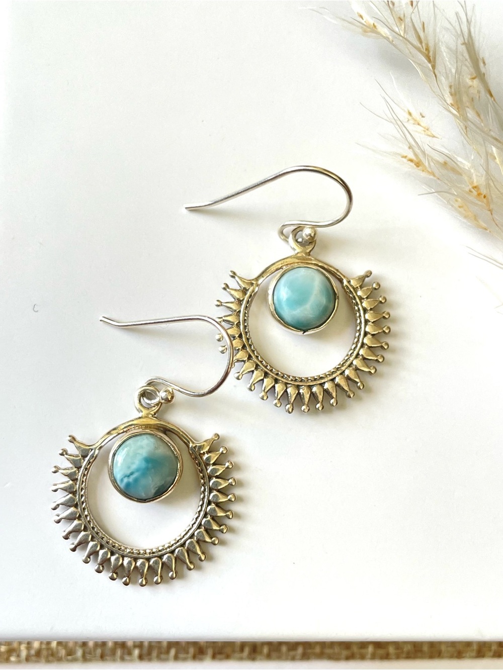 Larimar 925 Sterling Silver Natural Larimar Dangle Earrings! B O H O